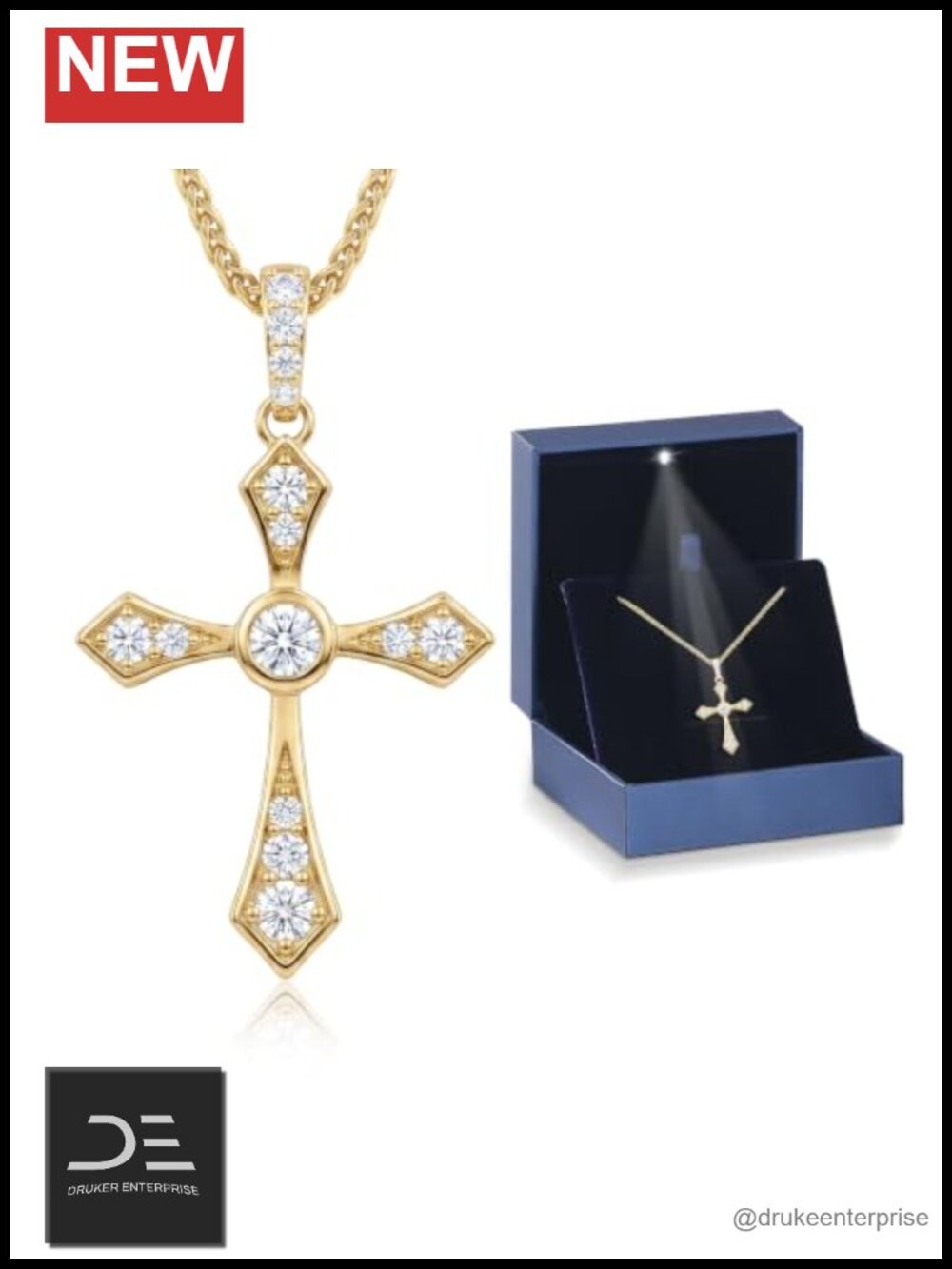Gold Plated Moissanite Cross Pendant Necklace for Women